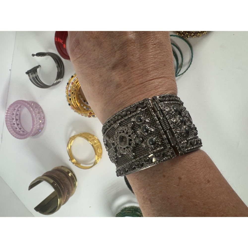 100pc Indian Bollywood Bangle Bracelet Lot Rhinestone Small 2.25-2.625" - Picture 7 of 14